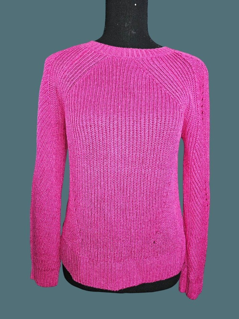 Lauren Ralph Lauren Linen Blend Fushia Pink Knit Sweater Women Medium Barbiecore